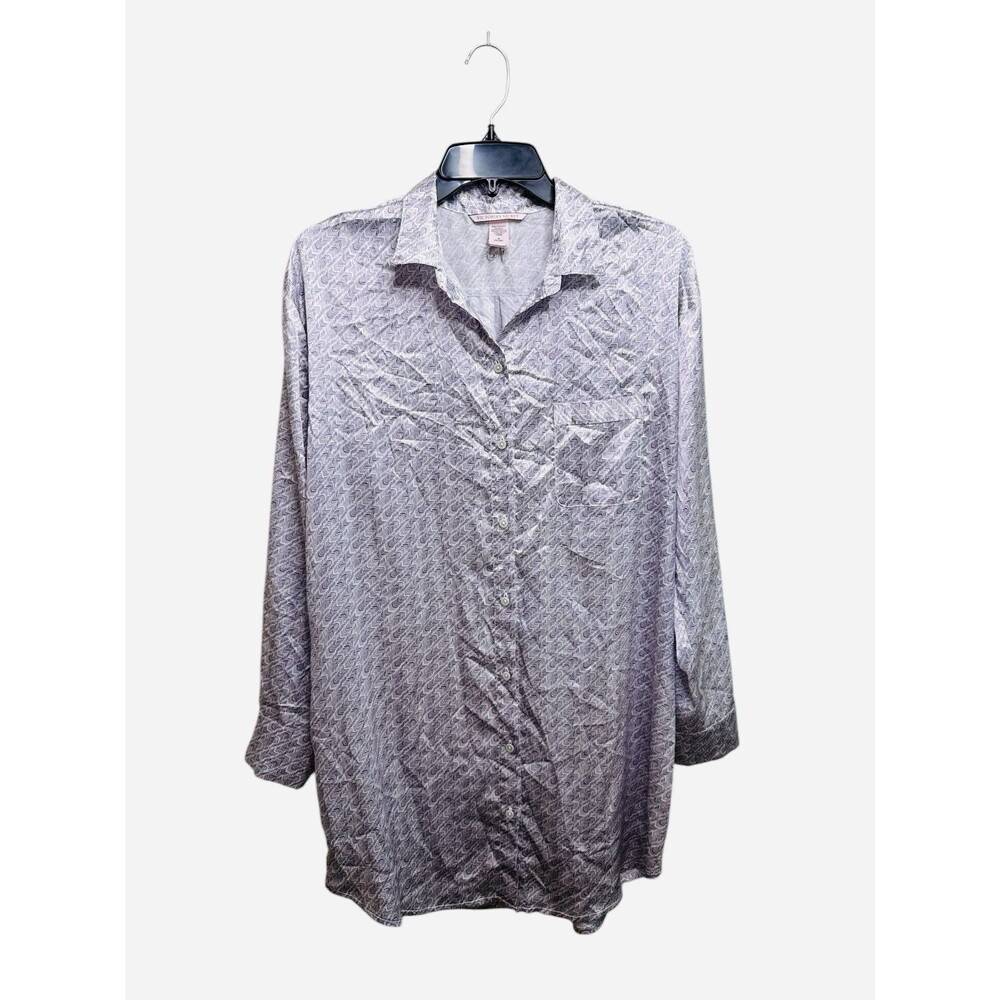 Victoria’s Secret Nightshirt M Purple White Button‎ Down Nightie Gown Loungewear